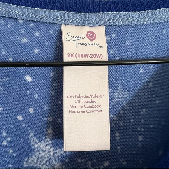Secret Treasures Blue Top Silver Text Dreamer Stars Sky Sleep Long Sleeves Soft - Picture 9 of 9